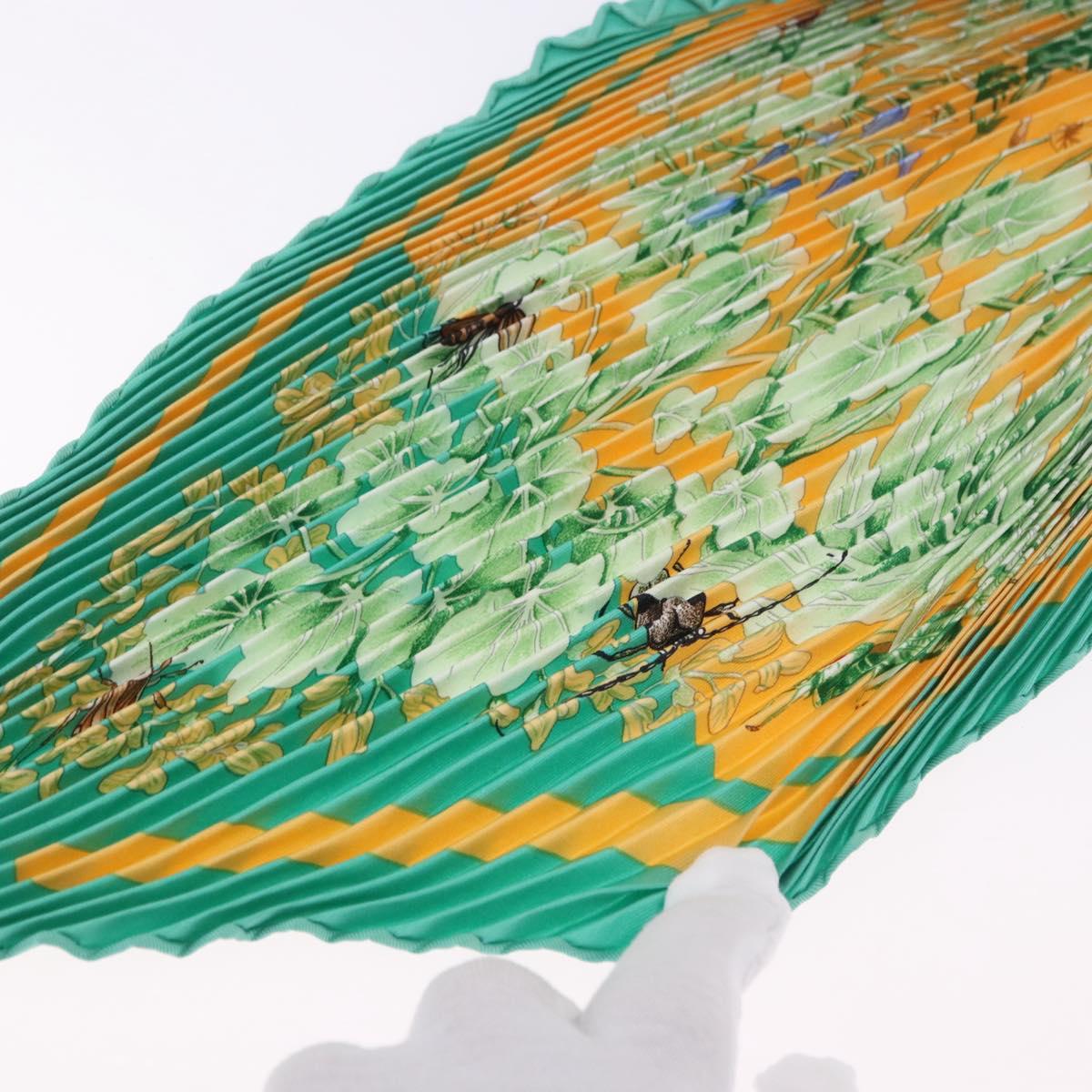 HERMES Pleated Carre 90 Scarf ""LA PRAiRiE"" Silk Green Auth 199941