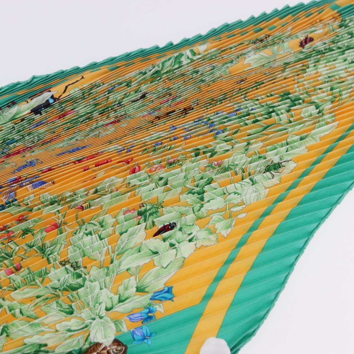 HERMES Pleated Carre 90 Scarf ""LA PRAiRiE"" Silk Green Auth 199941