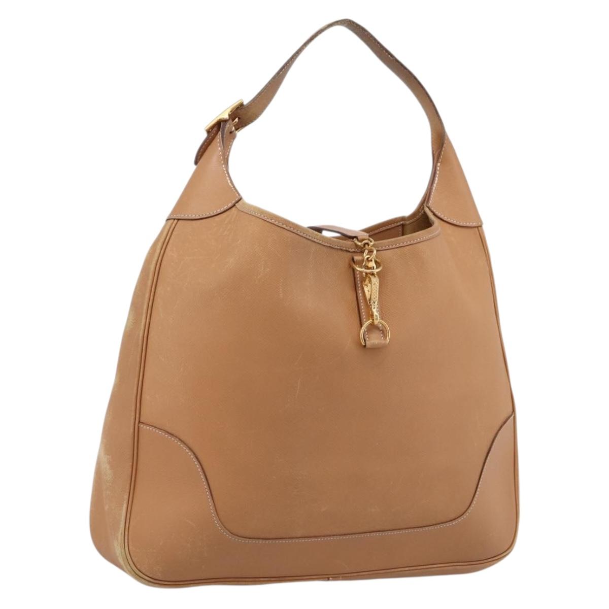 HERMES Trim 38 Shoulder Bag Leather Beige Gold Auth 199943A