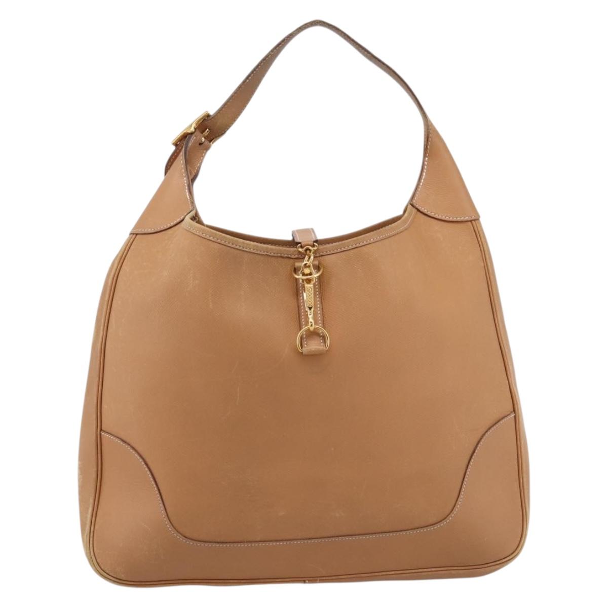 HERMES Trim 38 Shoulder Bag Leather Beige Gold Auth 199943A