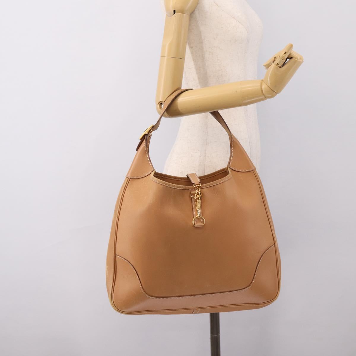 HERMES Trim 38 Shoulder Bag Leather Beige Gold Auth 199943A