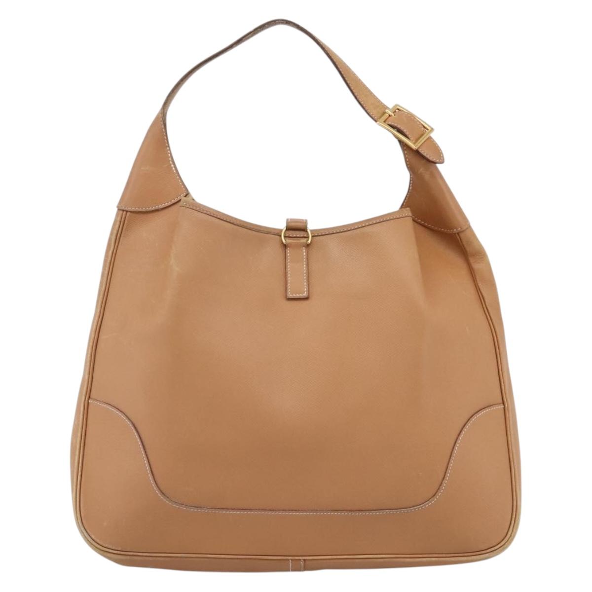HERMES Trim 38 Shoulder Bag Leather Beige Gold Auth 199943A