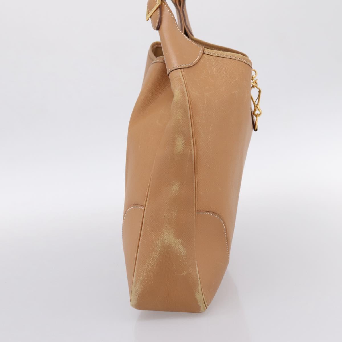 HERMES Trim 38 Shoulder Bag Leather Beige Gold Auth 199943A