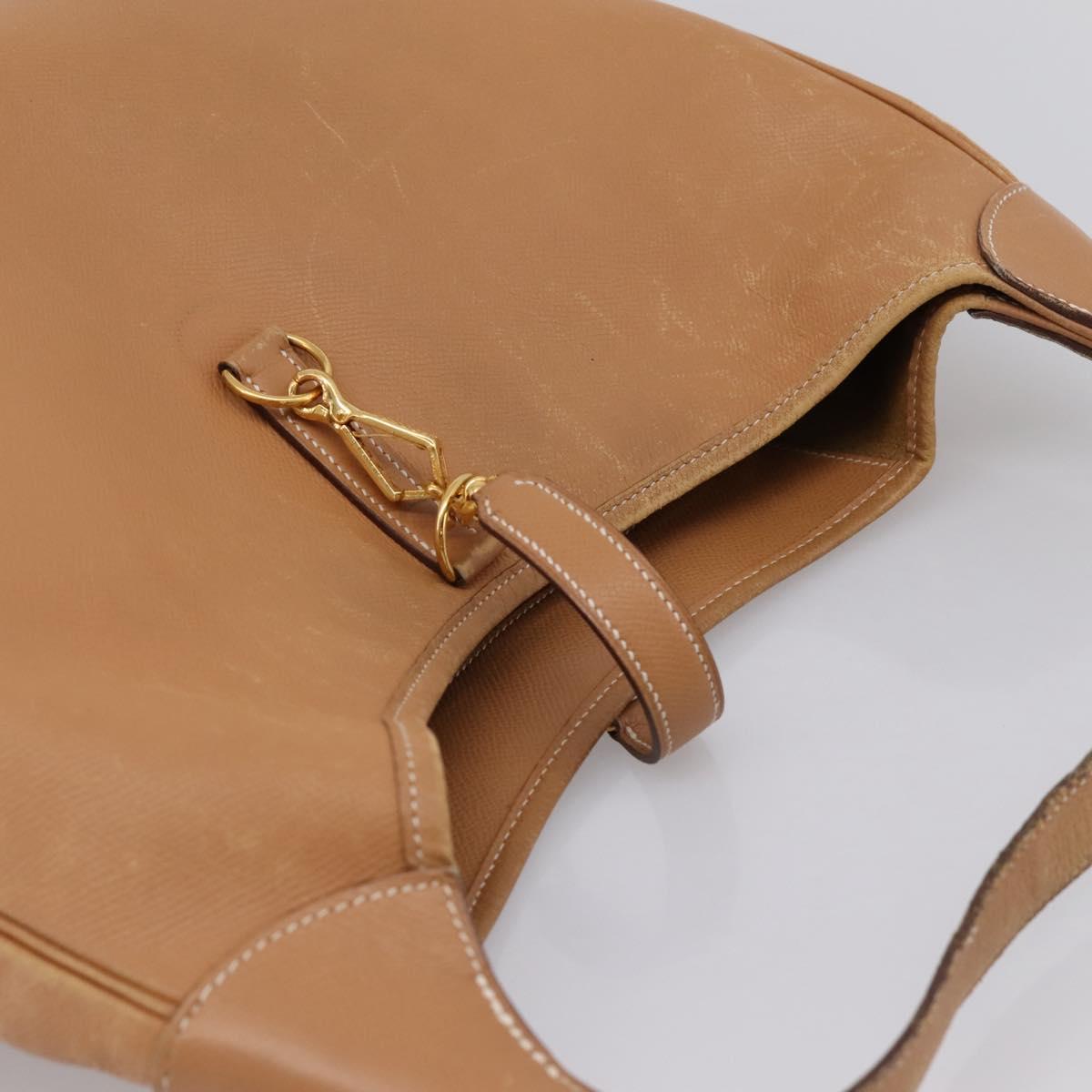 HERMES Trim 38 Shoulder Bag Leather Beige Gold Auth 199943A