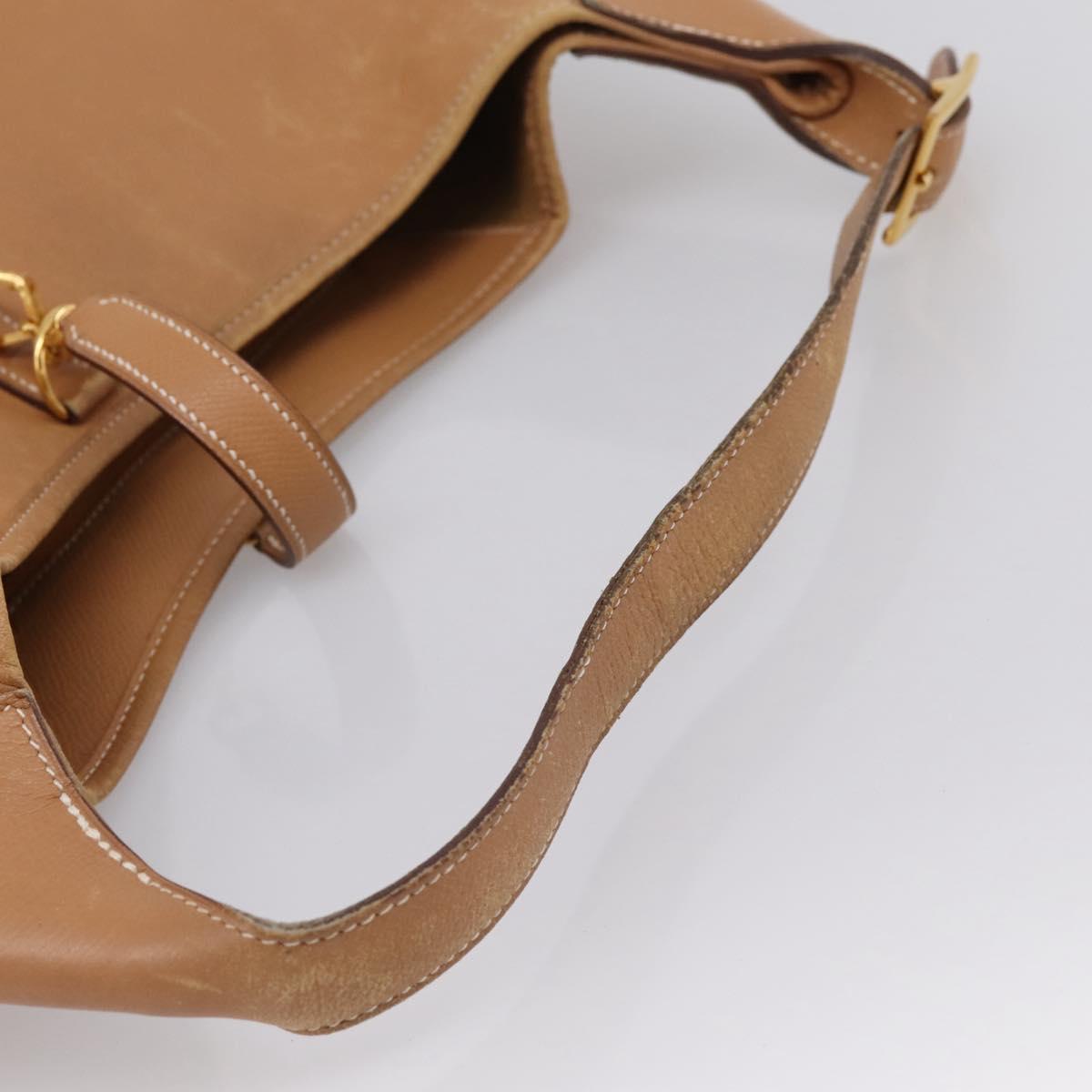 HERMES Trim 38 Shoulder Bag Leather Beige Gold Auth 199943A