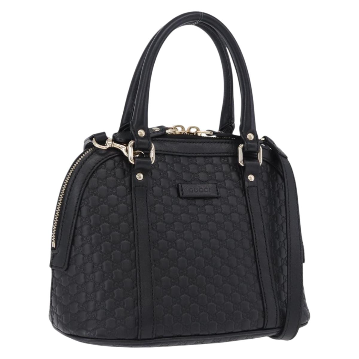 GUCCI Micro GG Canvas Guccissima Bag Leather 2way Black Gold 449654 Auth 199947V