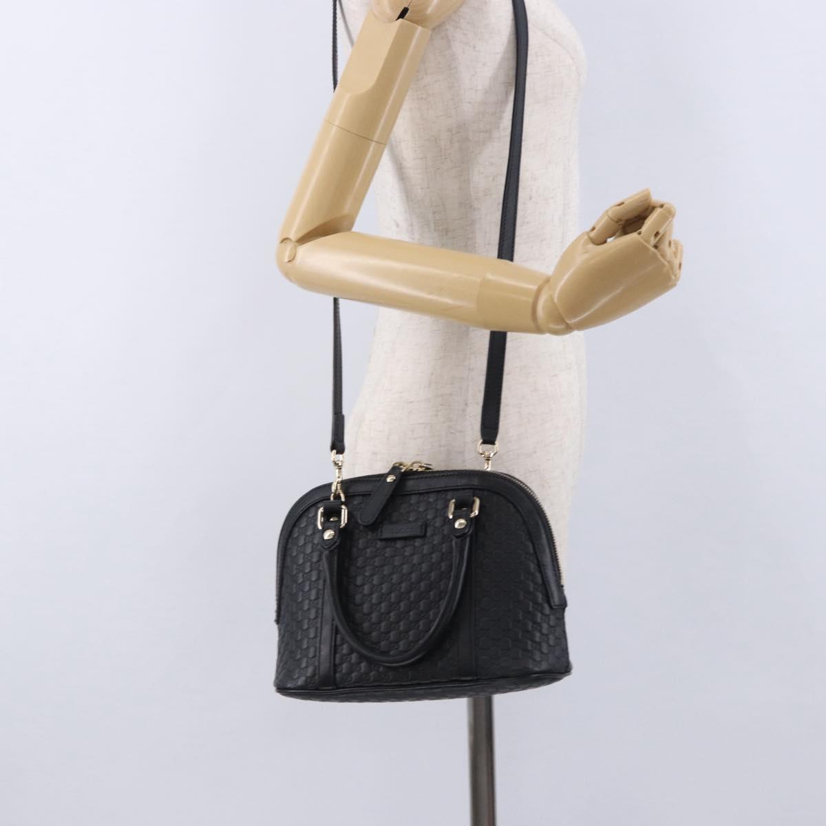 GUCCI Micro GG Canvas Guccissima Bag Leather 2way Black Gold 449654 Auth 199947V