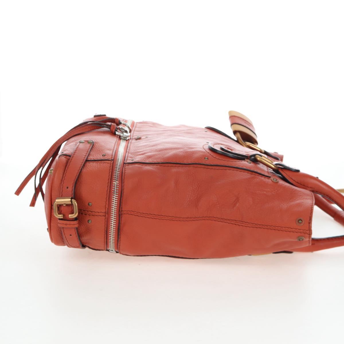 Chloe Paddington Tote Bag Leather Orange Gold Silver Auth 199949V