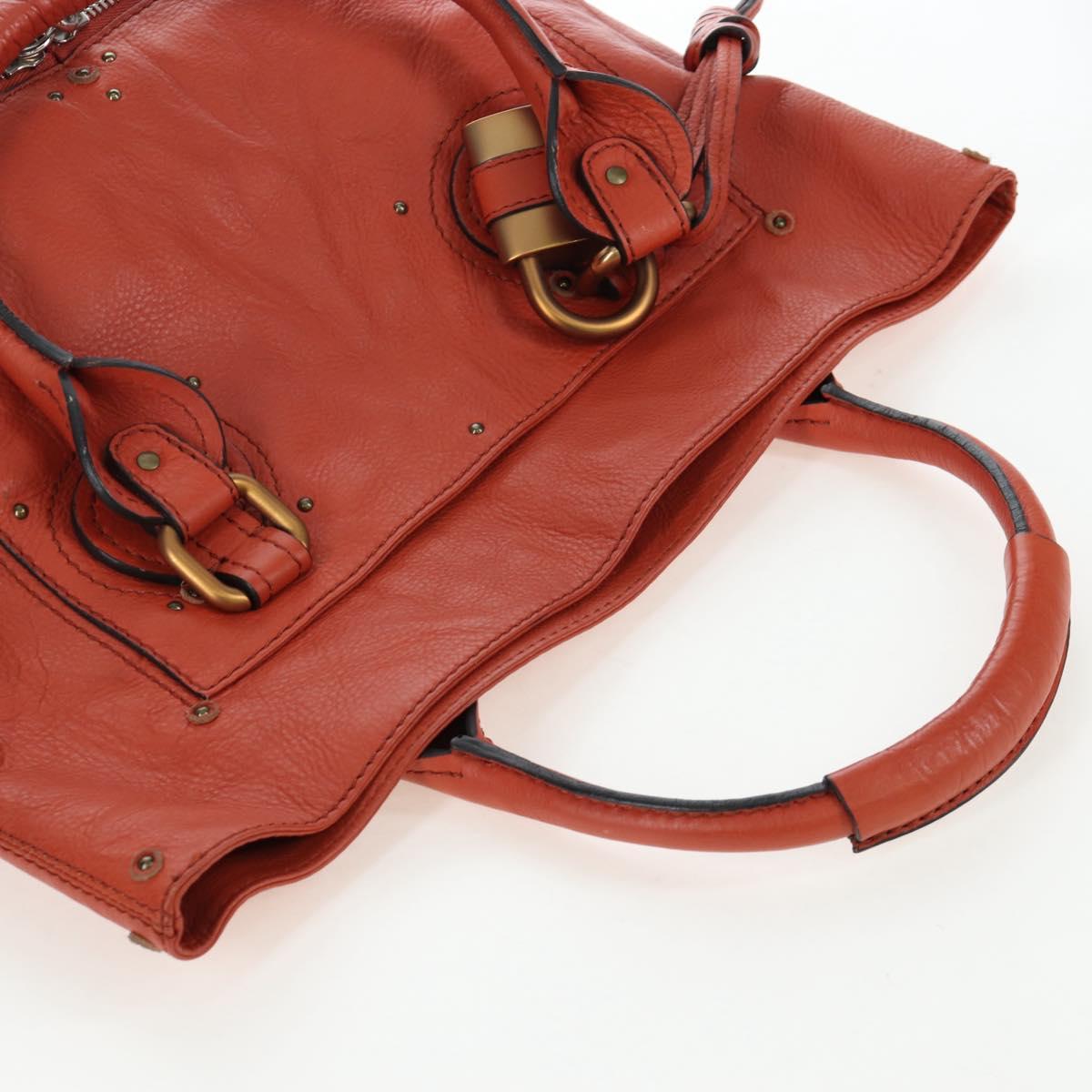 Chloe Paddington Tote Bag Leather Orange Gold Silver Auth 199949V