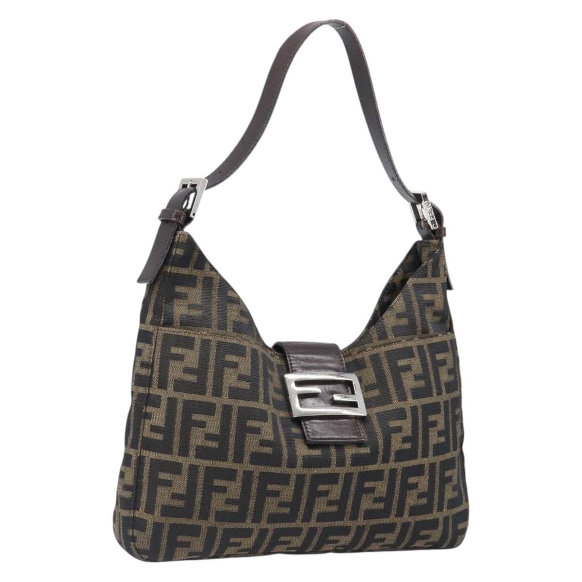 FENDI Zucca Canvas Mamma Baguette Shoulder Bag Black Brown Auth 199953A