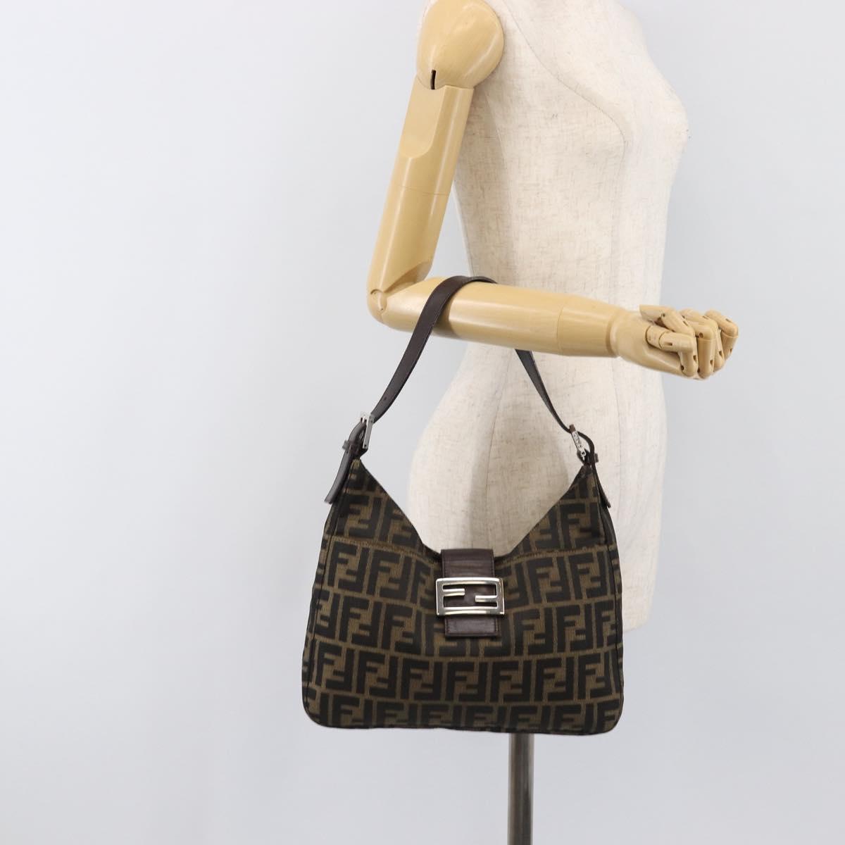 FENDI Zucca Canvas Mamma Baguette Shoulder Bag Black Brown Auth 199953A