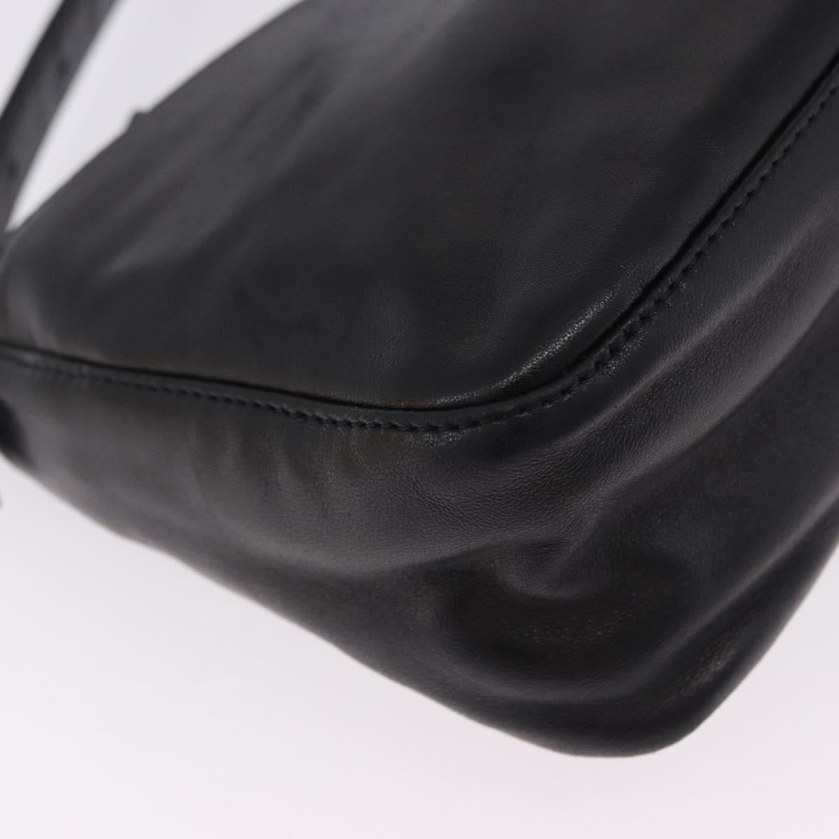 FENDI Mamma Baguette Shoulder Bag Leather Black Silver Auth 199954A