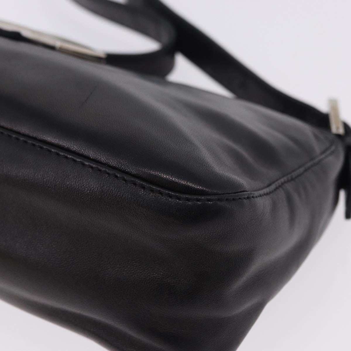 FENDI Mamma Baguette Shoulder Bag Leather Black Silver Auth 199954A