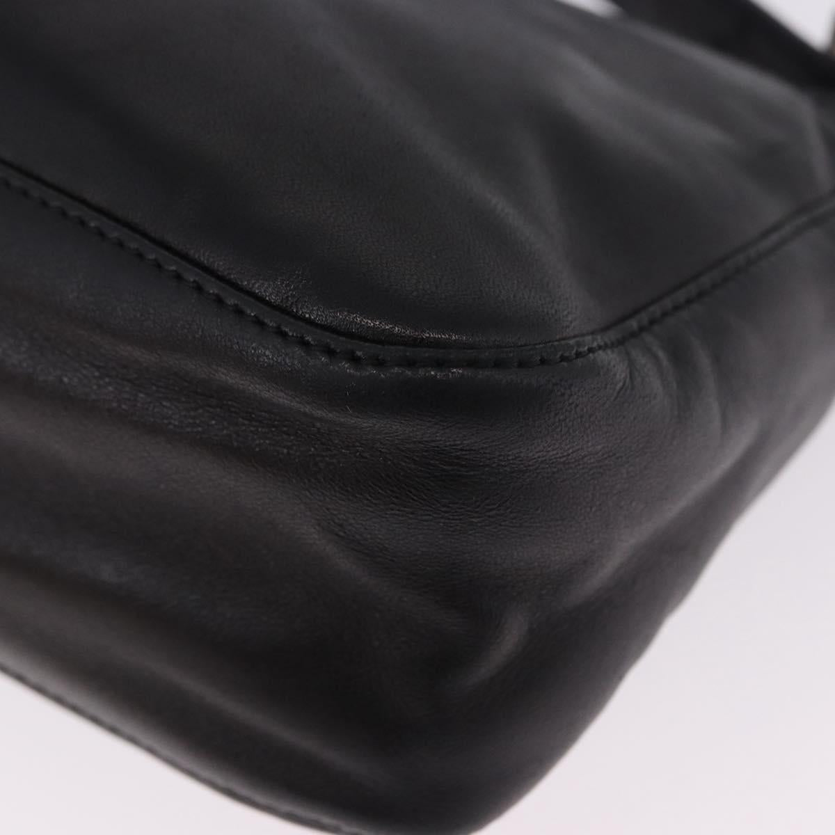 FENDI Mamma Baguette Shoulder Bag Leather Black Silver Auth 199954A