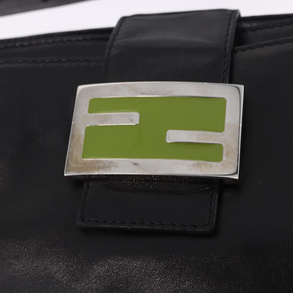 FENDI Mamma Baguette Shoulder Bag Leather Black Silver Auth 199954A