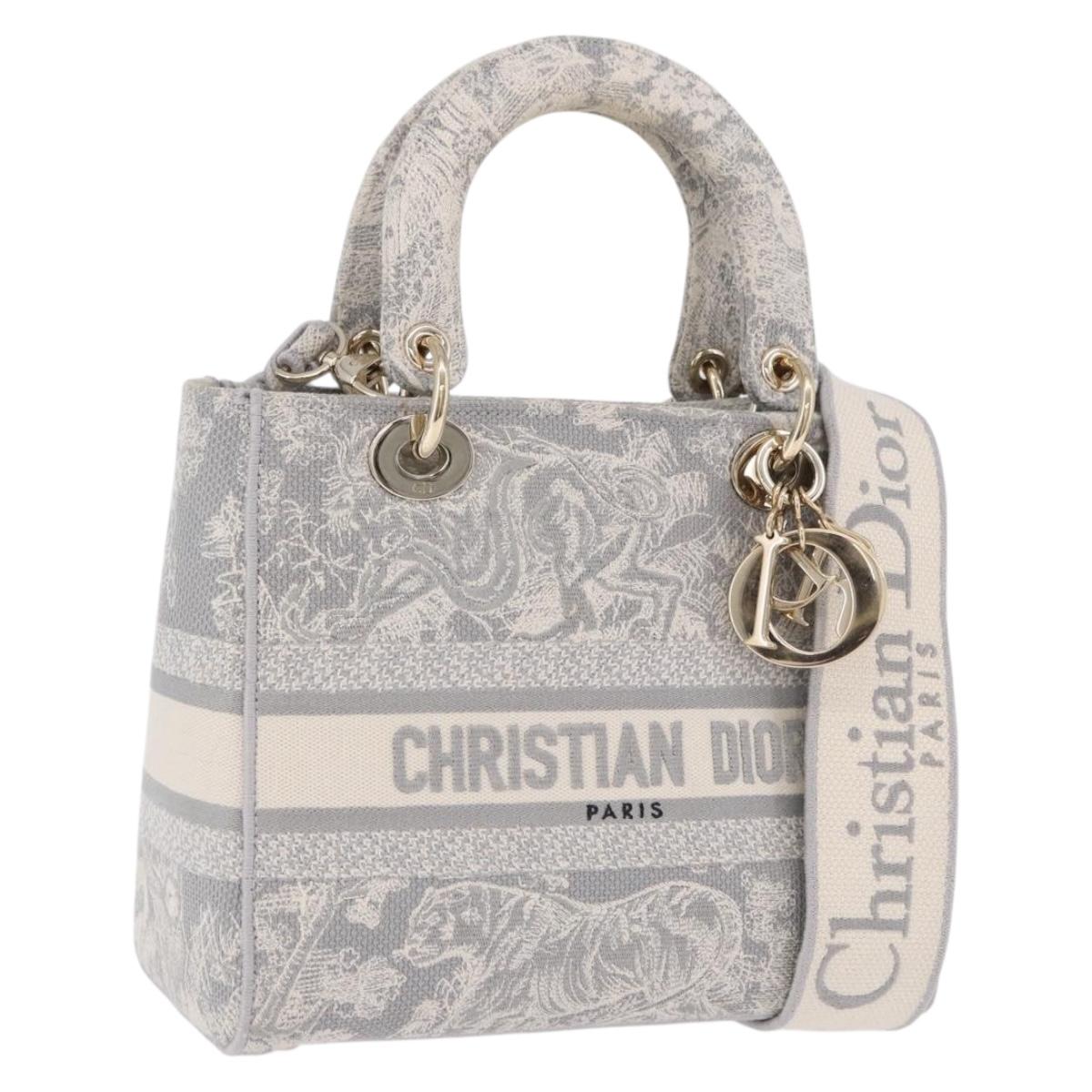 Christian Dior Lady Delight Hand Bag Canvas 2way Gray Gold Auth 199963SAM