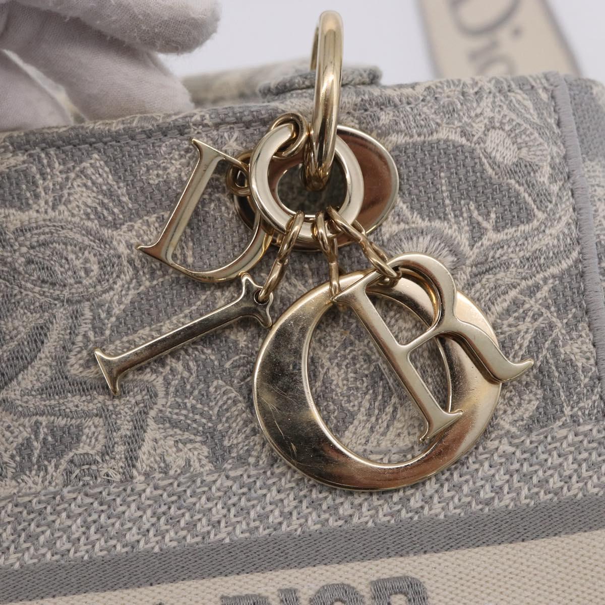 Christian Dior Lady Delight Hand Bag Canvas 2way Gray Gold Auth 199963SAM