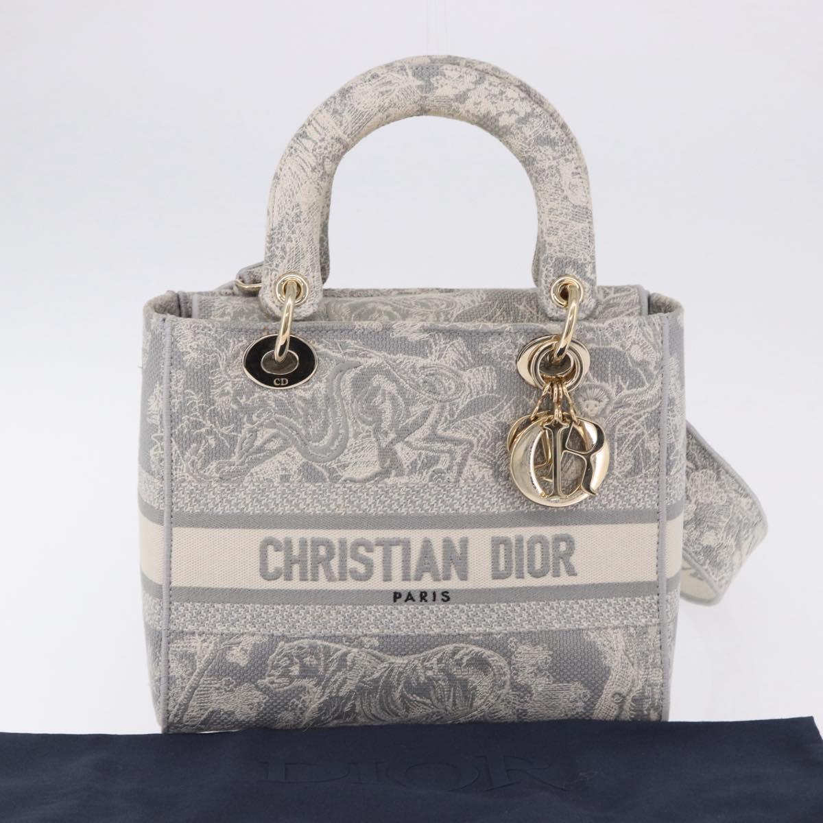 Christian Dior Lady Delight Hand Bag Canvas 2way Gray Gold Auth 199963SAM