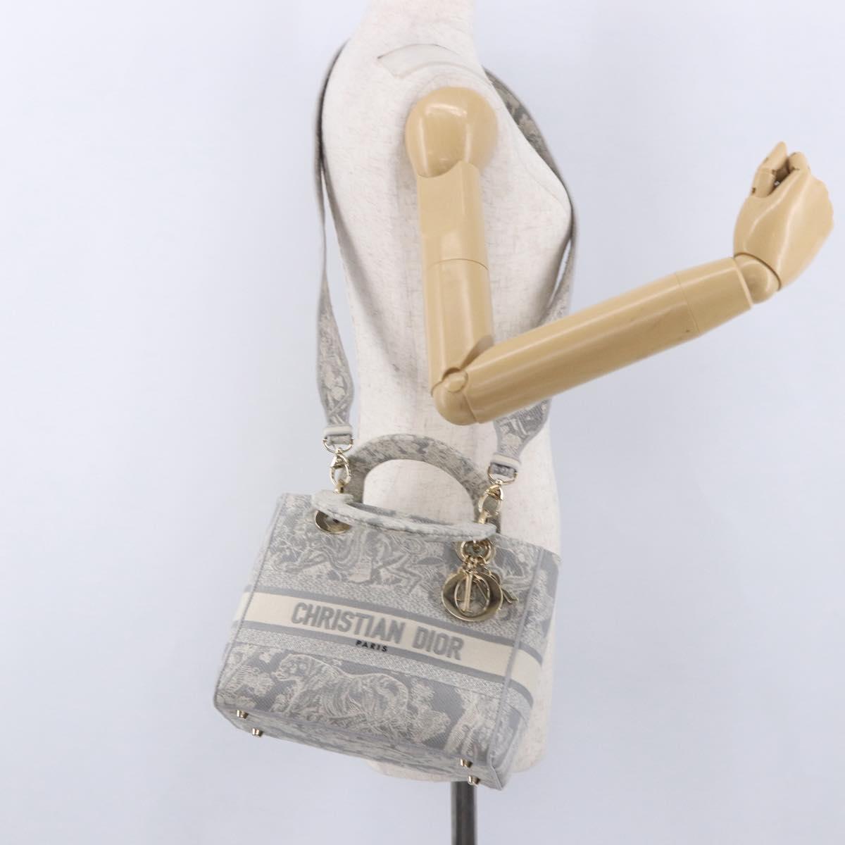 Christian Dior Lady Delight Hand Bag Canvas 2way Gray Gold Auth 199963SAM