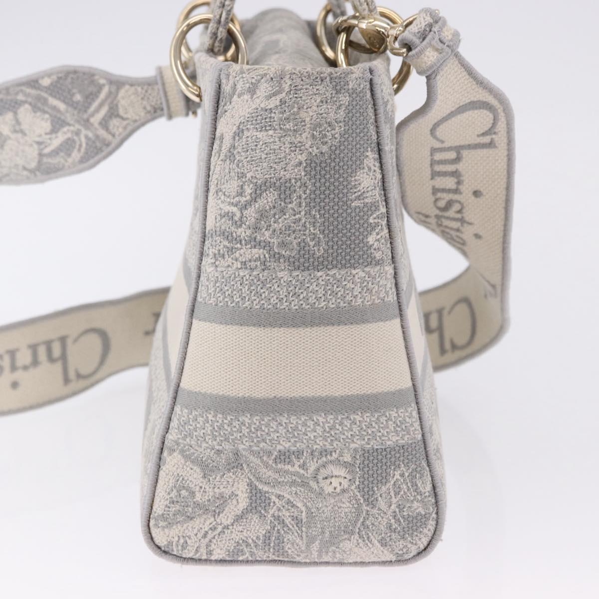 Christian Dior Lady Delight Hand Bag Canvas 2way Gray Gold Auth 199963SAM