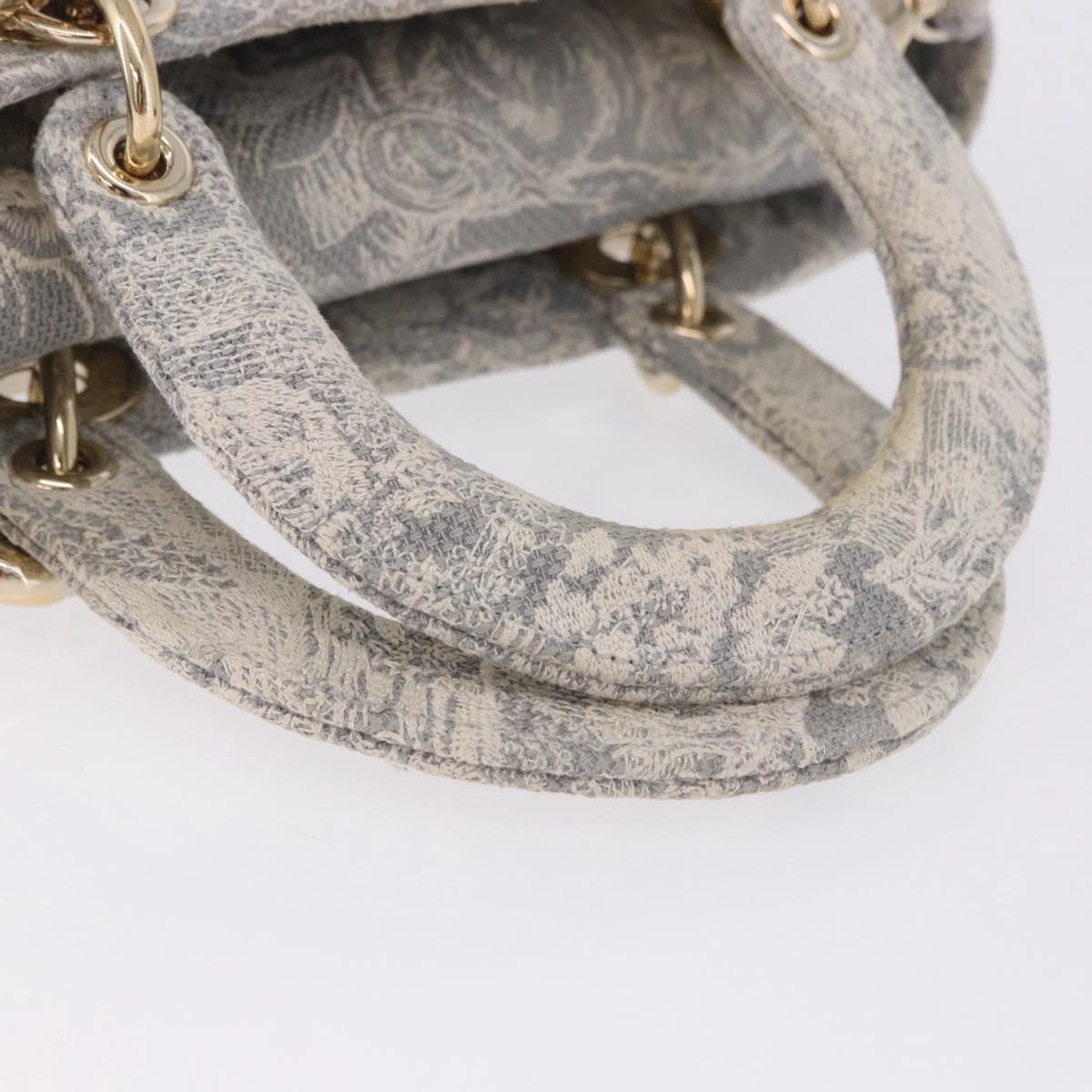Christian Dior Lady Delight Hand Bag Canvas 2way Gray Gold Auth 199963SAM