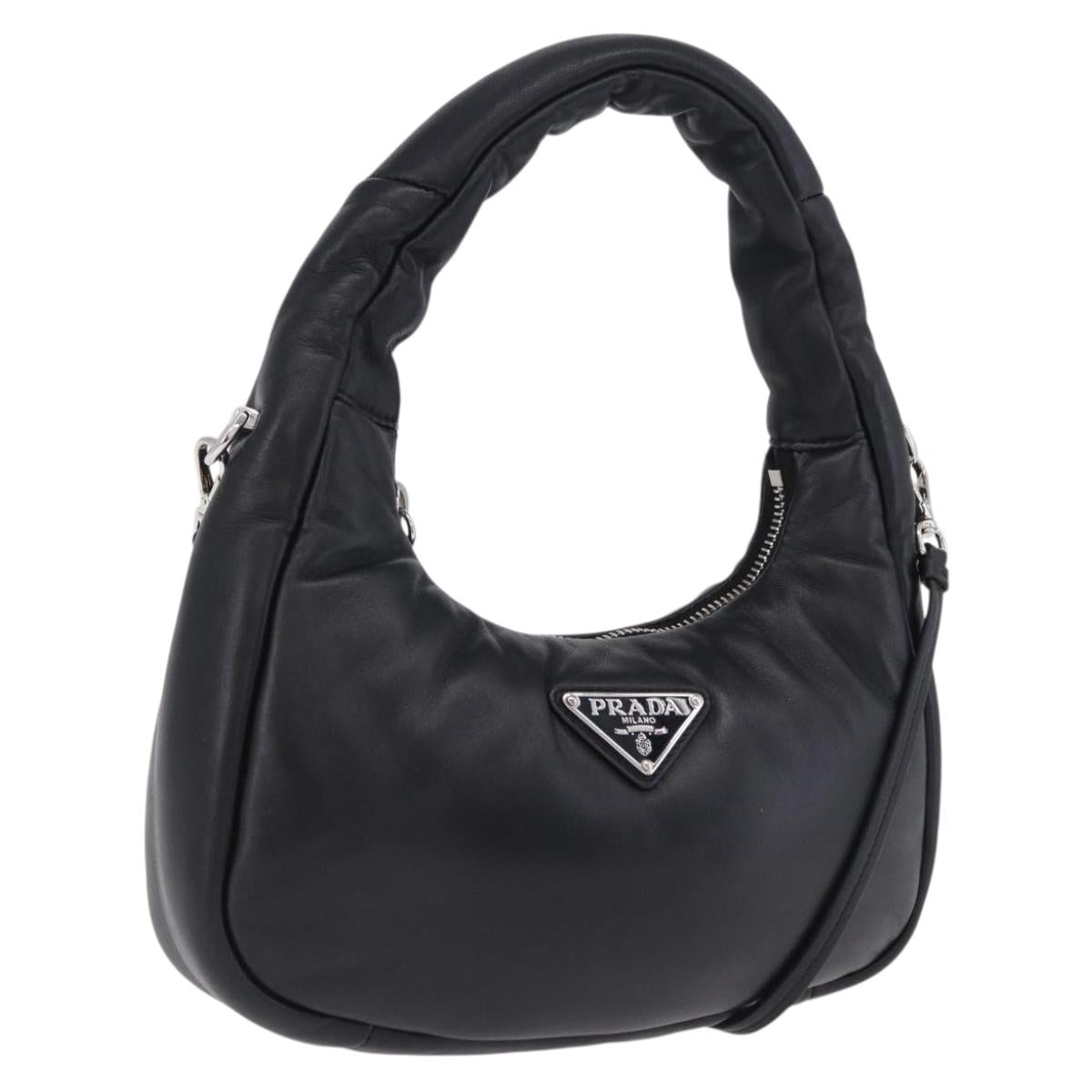 PRADA Hand Bag Soft Padded Nappa leather 2way Black Silver Auth 199964SAM