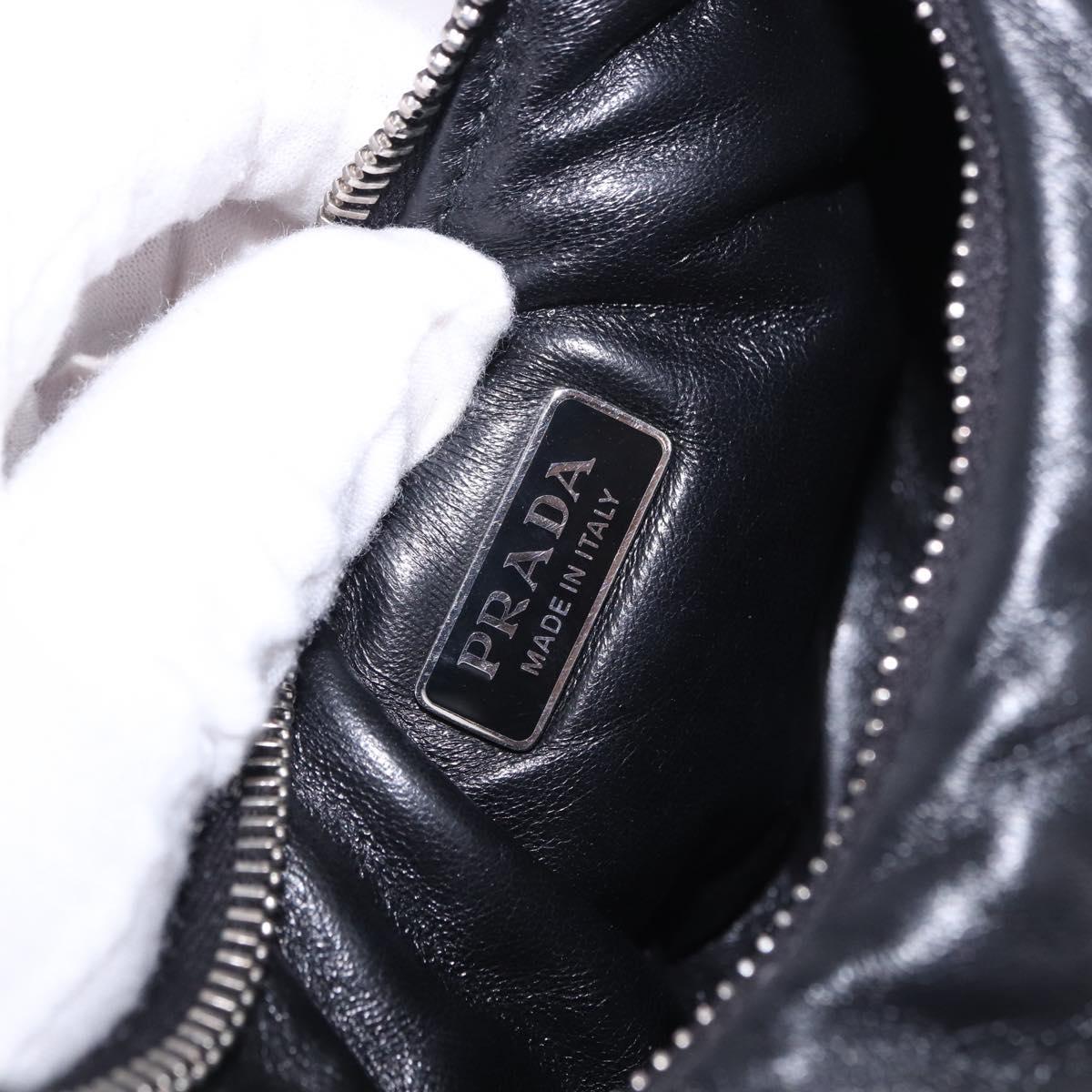 PRADA Hand Bag Soft Padded Nappa leather 2way Black Silver Auth 199964SAM