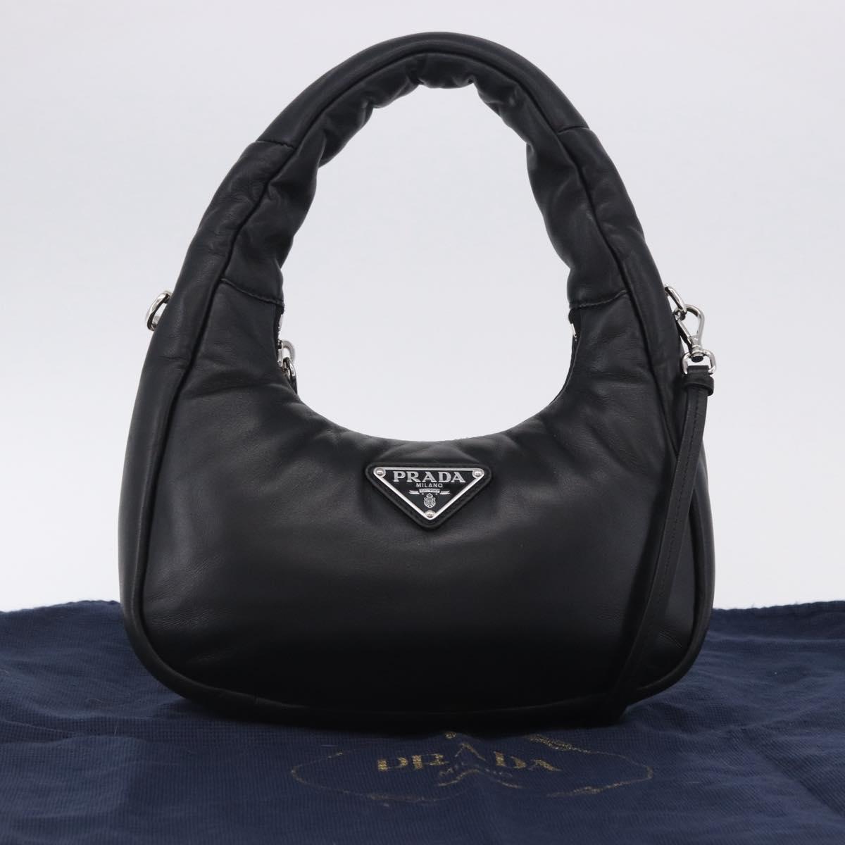 PRADA Hand Bag Soft Padded Nappa leather 2way Black Silver Auth 199964SAM