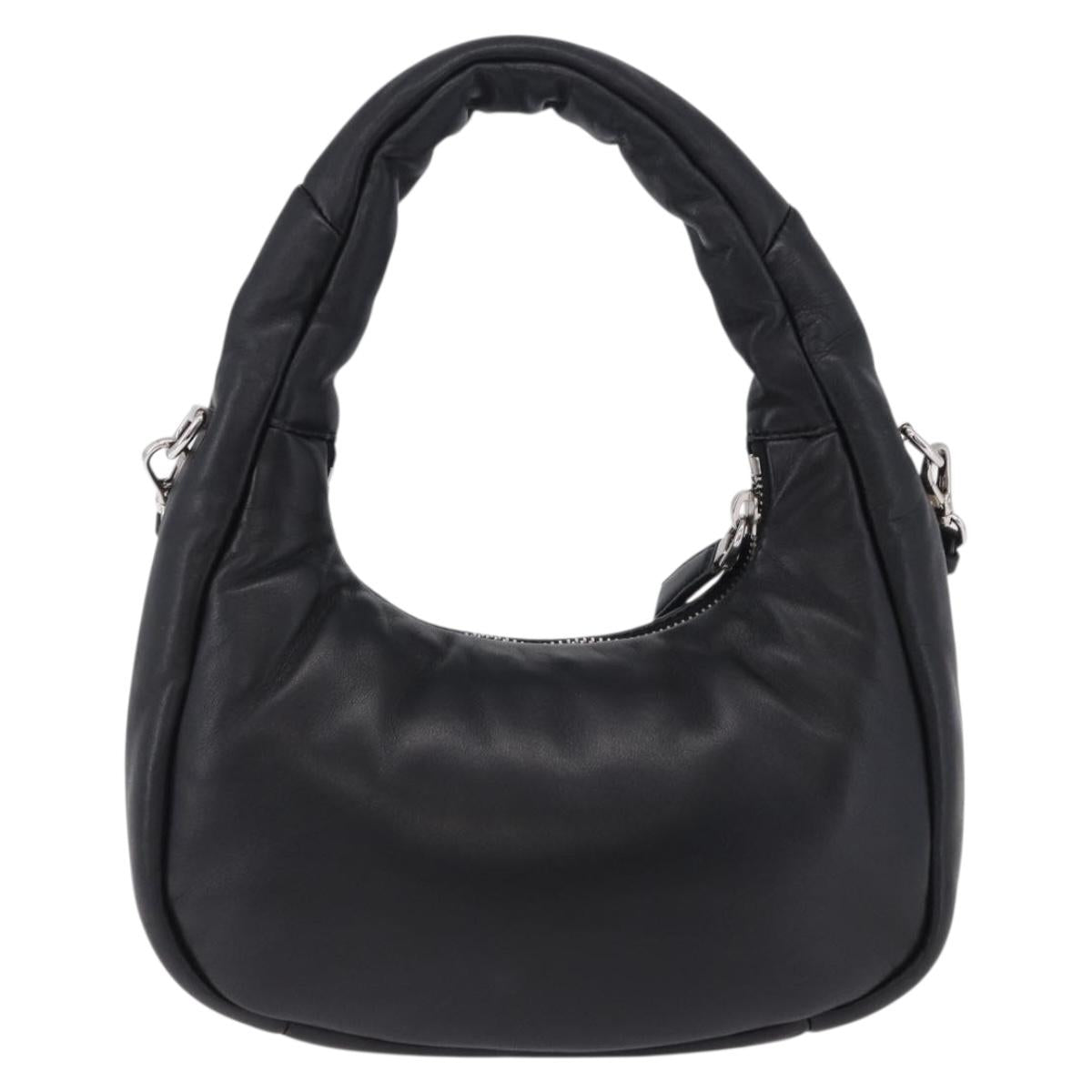 PRADA Hand Bag Soft Padded Nappa leather 2way Black Silver Auth 199964SAM