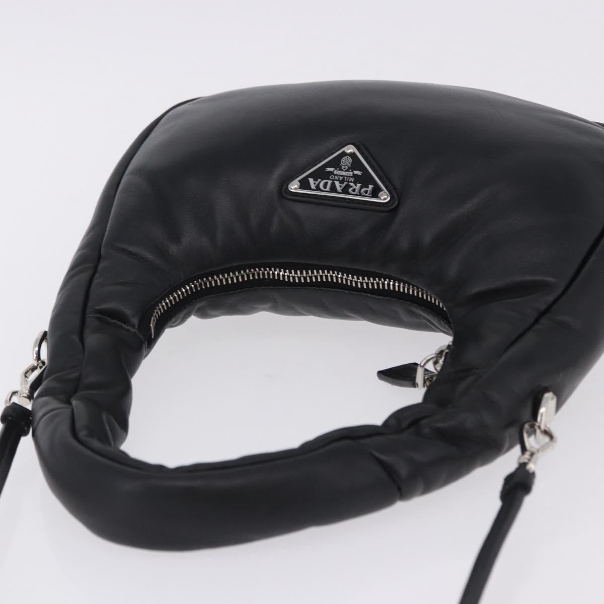PRADA Hand Bag Soft Padded Nappa leather 2way Black Silver Auth 199964SAM