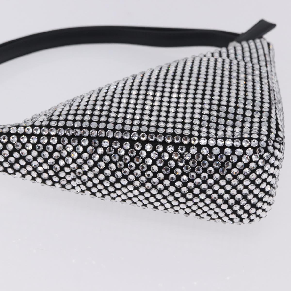 PRADA Rhinestone Hand Bag Canvas Black Silver Auth 199965M