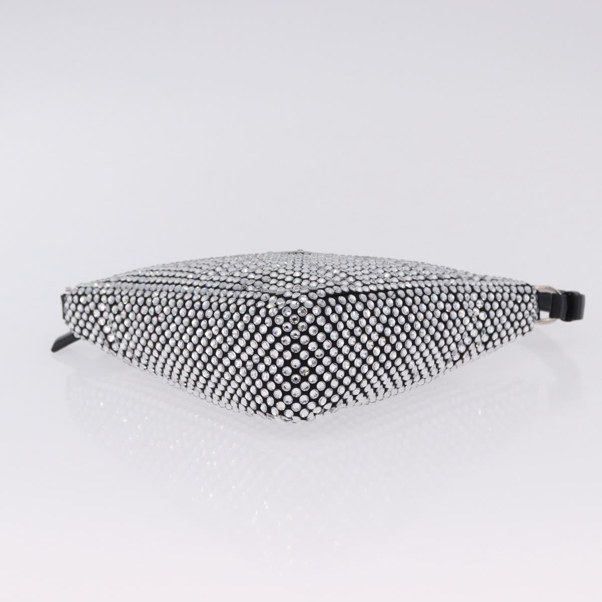 PRADA Rhinestone Hand Bag Canvas Black Silver Auth 199965M