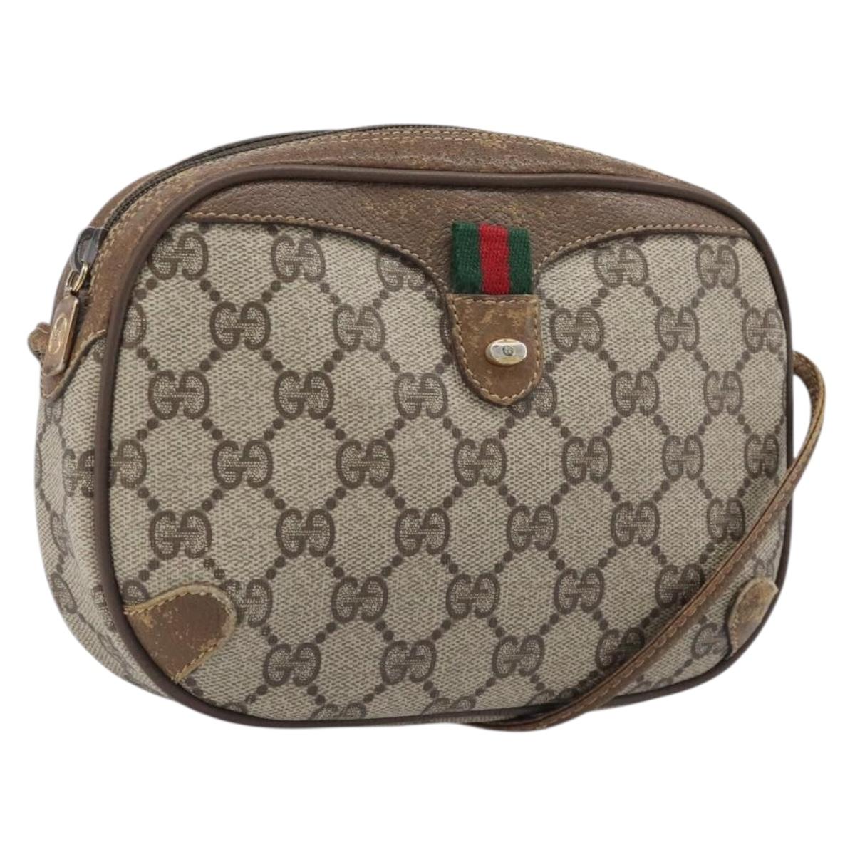 GUCCI GG Supreme Web Sherry Line Bag PVC Beige Gold 89 02 066 Auth 199976