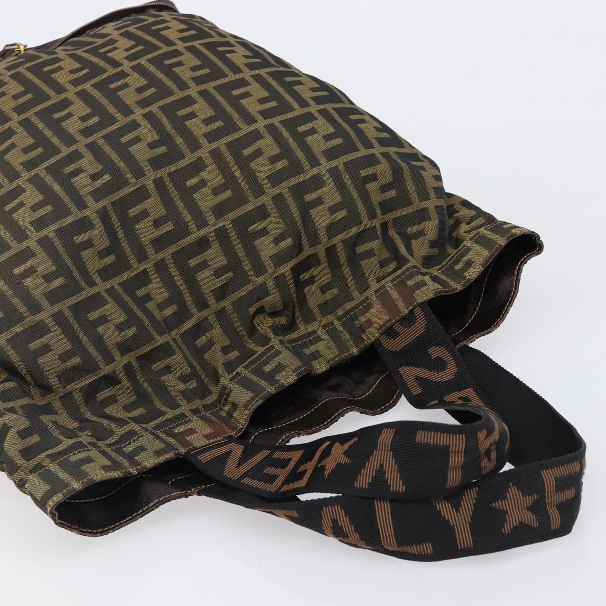 FENDI Zucca Canvas Tote Bag Nylon Brown Black Auth 199977