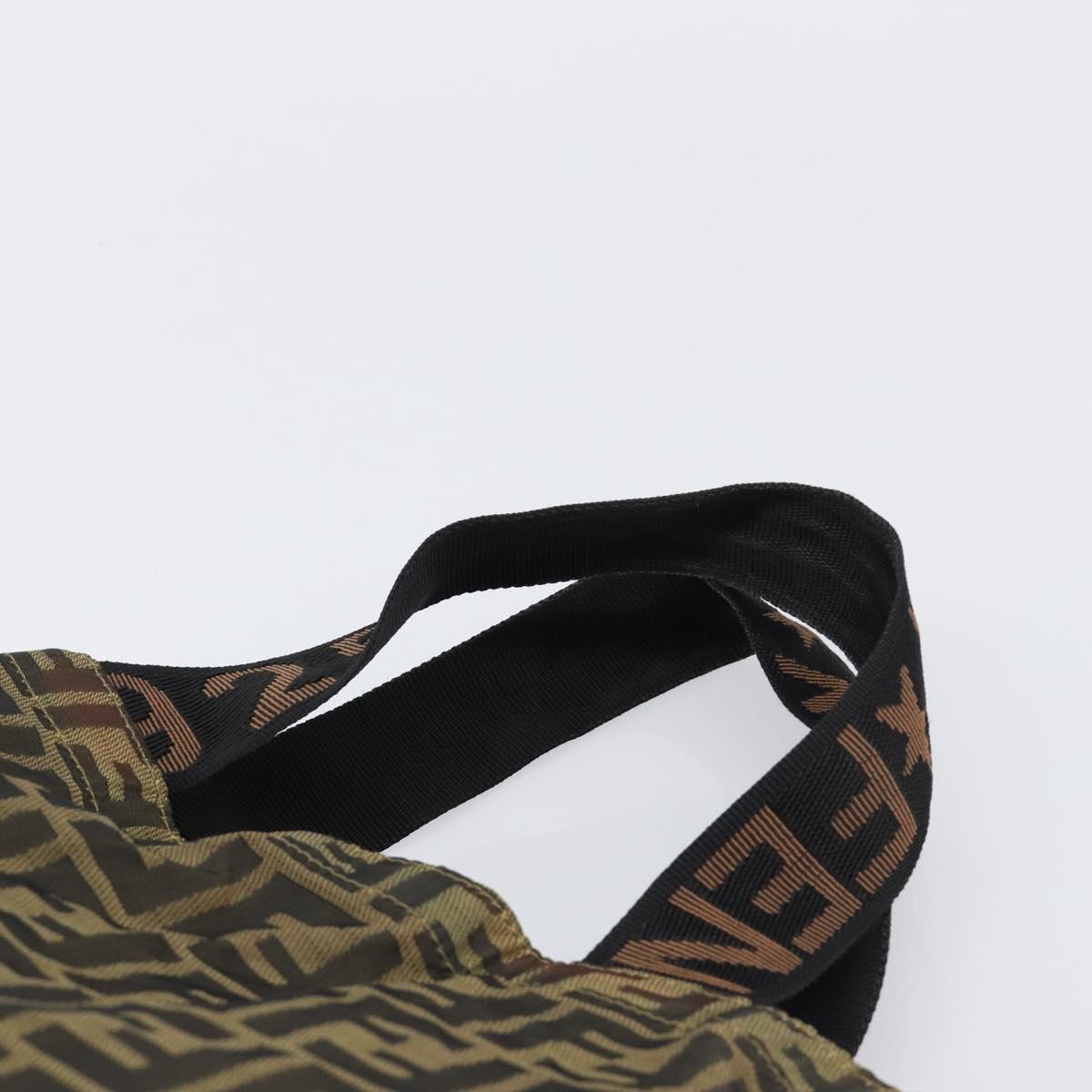 FENDI Zucca Canvas Tote Bag Nylon Brown Black Auth 199977