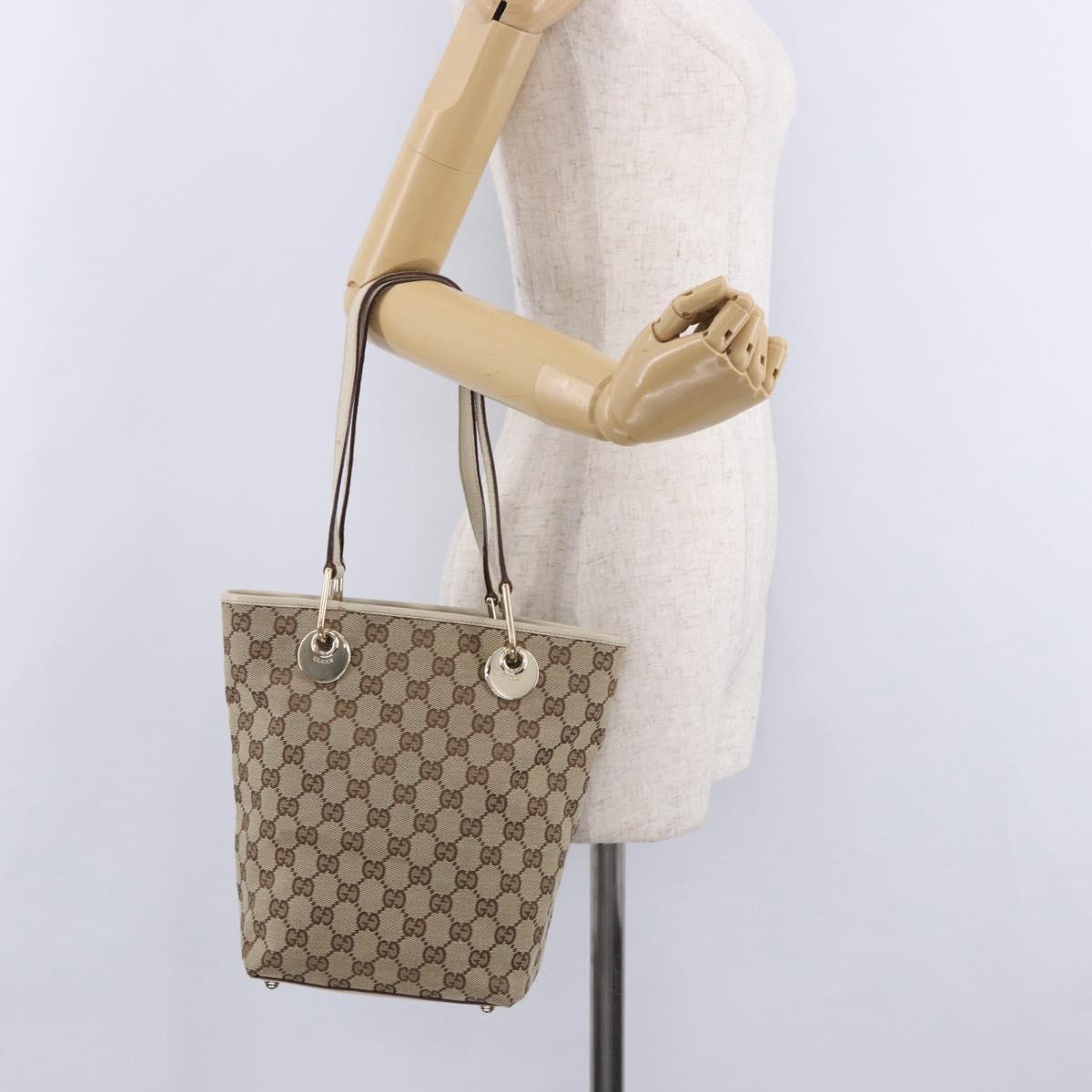 GUCCI GG Canvas Tote Bag Beige Gold 120840 Auth 199985A