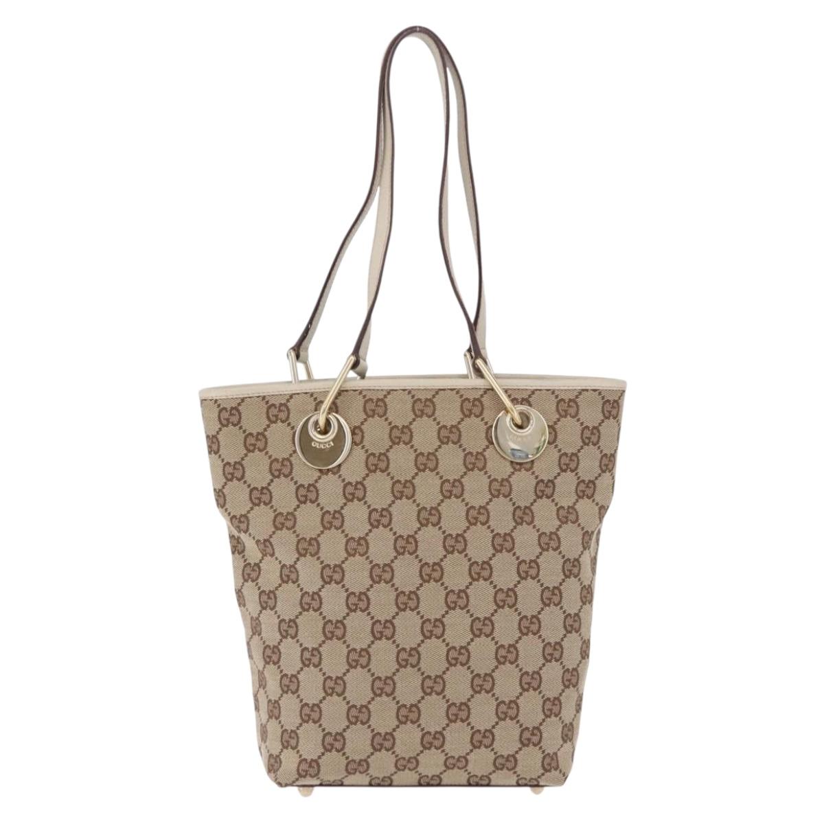 GUCCI GG Canvas Tote Bag Beige Gold 120840 Auth 199985A