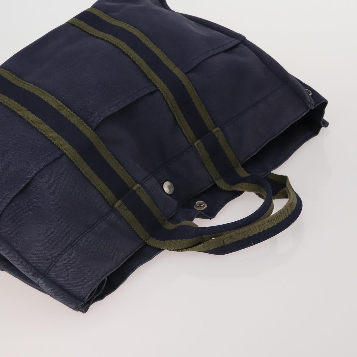 HERMES Fourre Tout MM Hand Bag cotton 4Set Navy Black Auth 199989