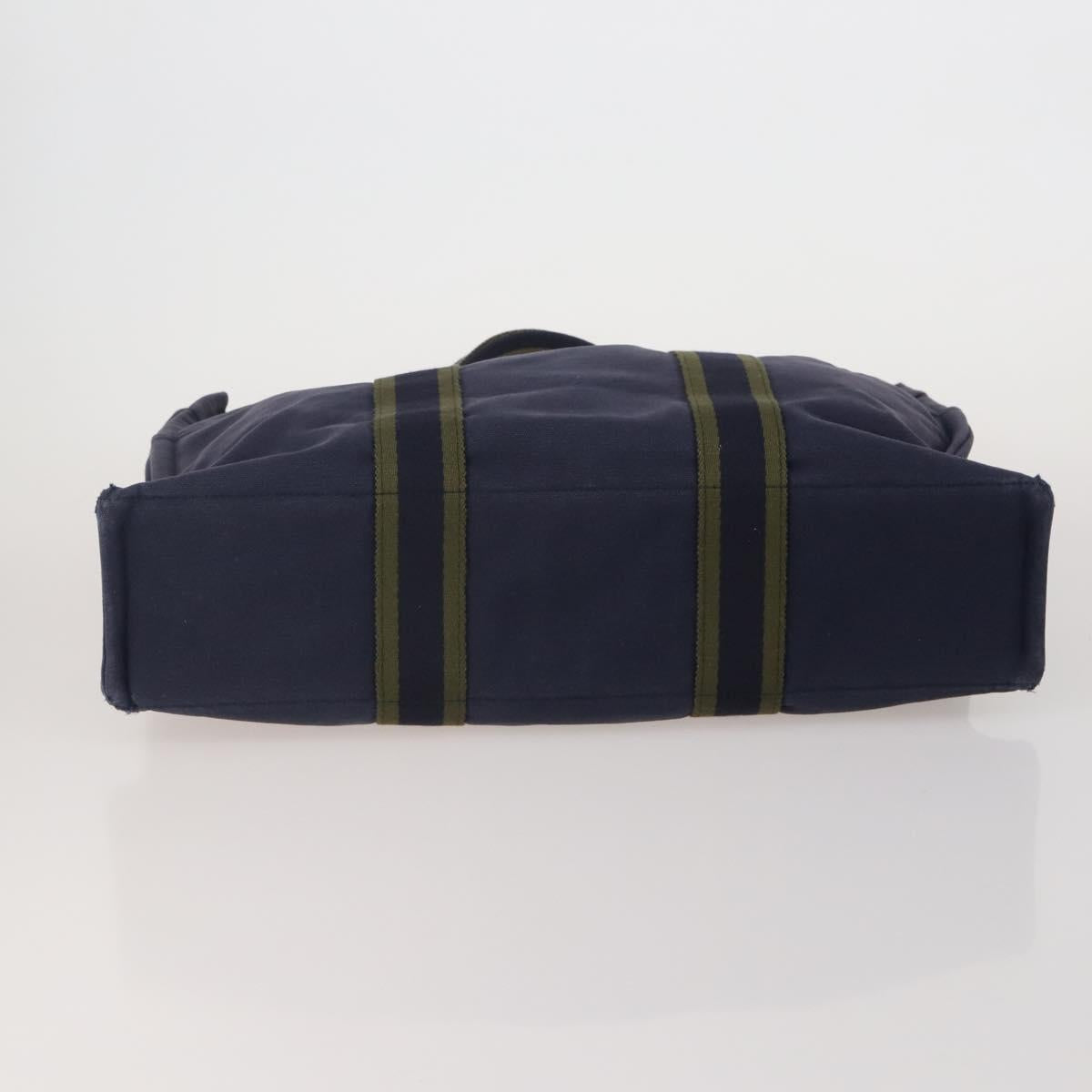 HERMES Fourre Tout MM Hand Bag cotton 4Set Navy Black Auth 199989