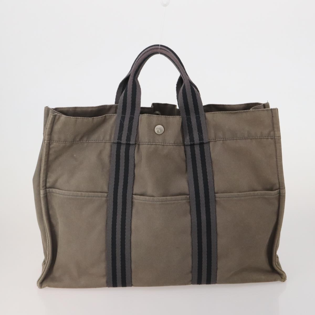 HERMES Fourre Tout MM Hand Bag cotton 4Set Navy Black Auth 199989
