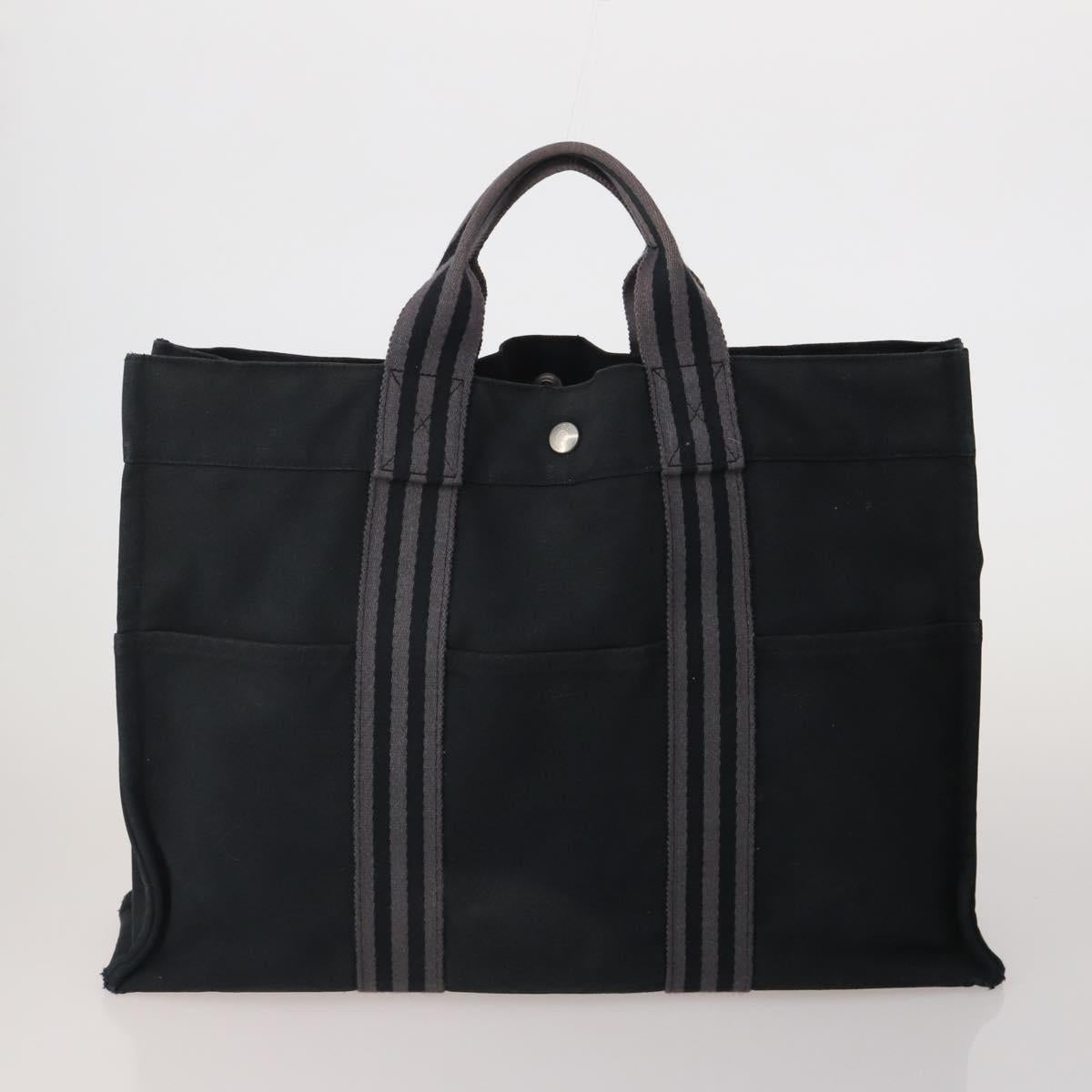 HERMES Fourre Tout MM Hand Bag cotton 4Set Navy Black Auth 199989