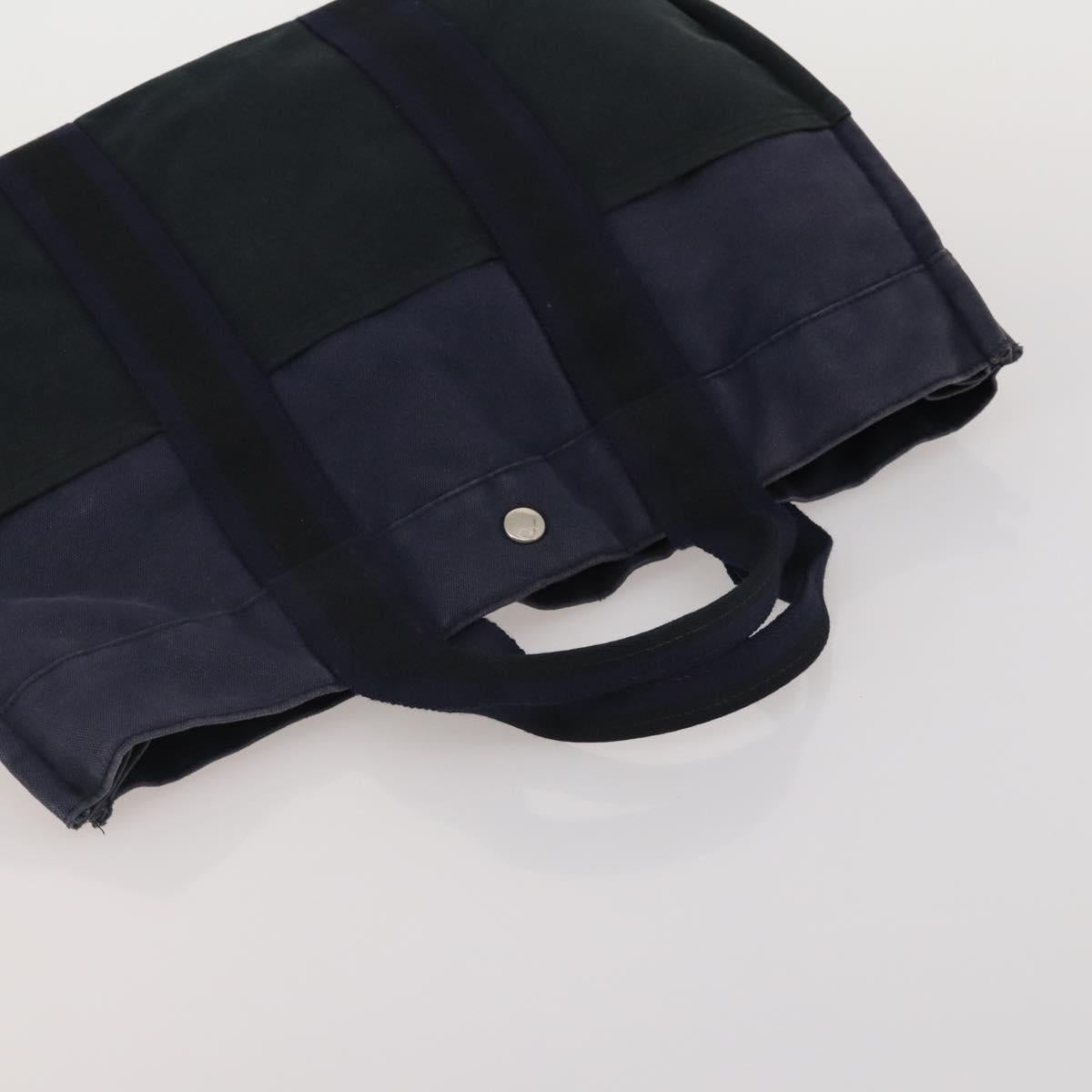 HERMES Fourre Tout MM Hand Bag cotton 4Set Navy Black Auth 199989