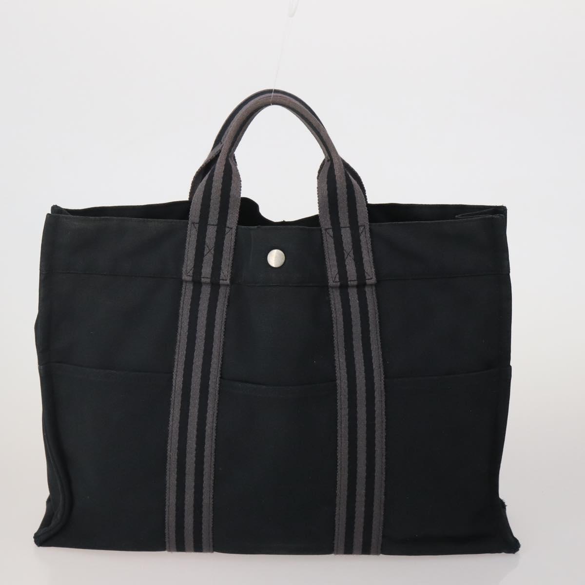 HERMES Fourre Tout MM Hand Bag cotton 4Set Navy Black Auth 199989