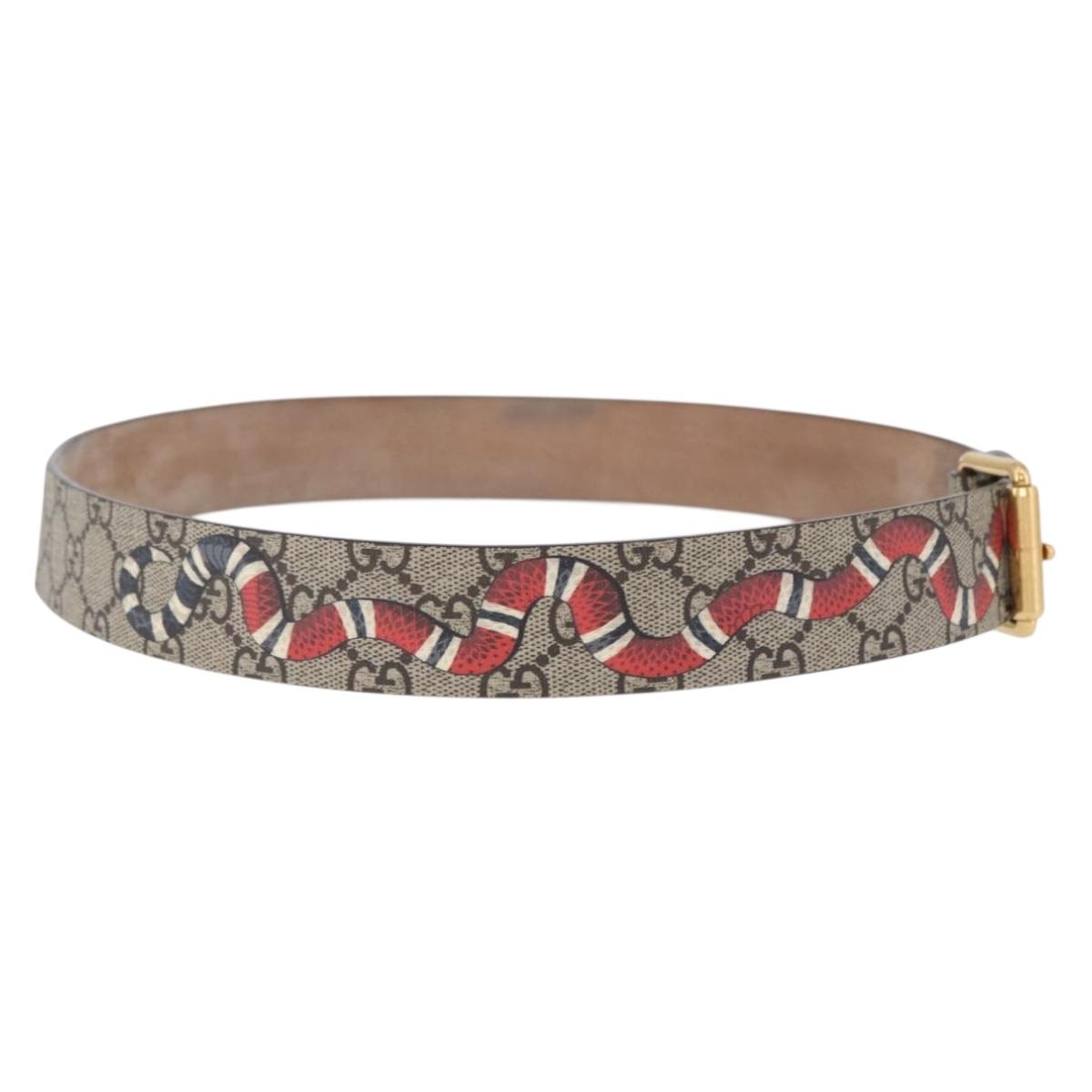 GUCCI GG Supreme King Snake Print Belt PVC 39.4"" Beige Gold 434520 Auth 199995A