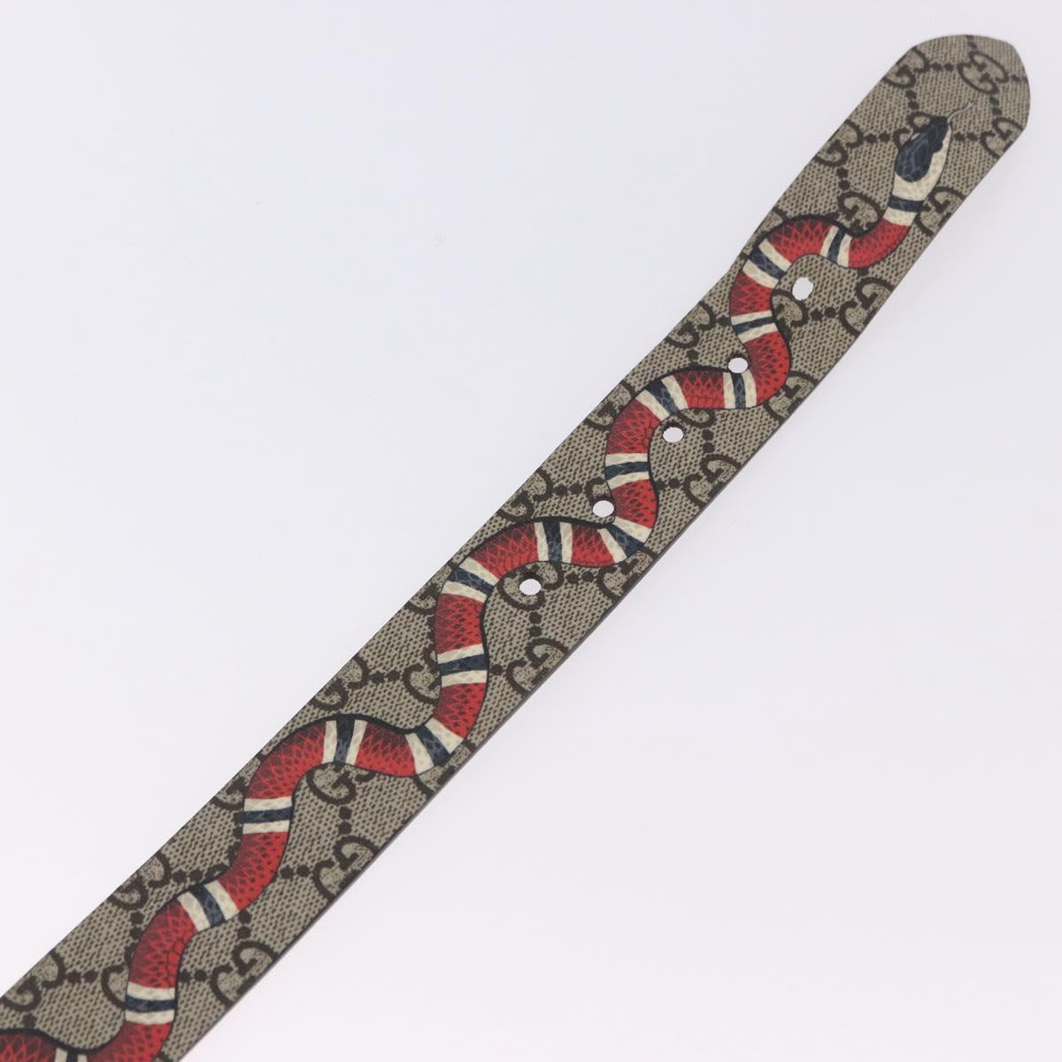 GUCCI GG Supreme King Snake Print Belt PVC 39.4"" Beige Gold 434520 Auth 199995A