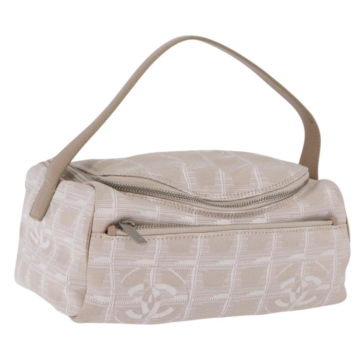 CHANEL New Travel Line Cosmetic Pouch Nylon Beige CC Auth 199997A
