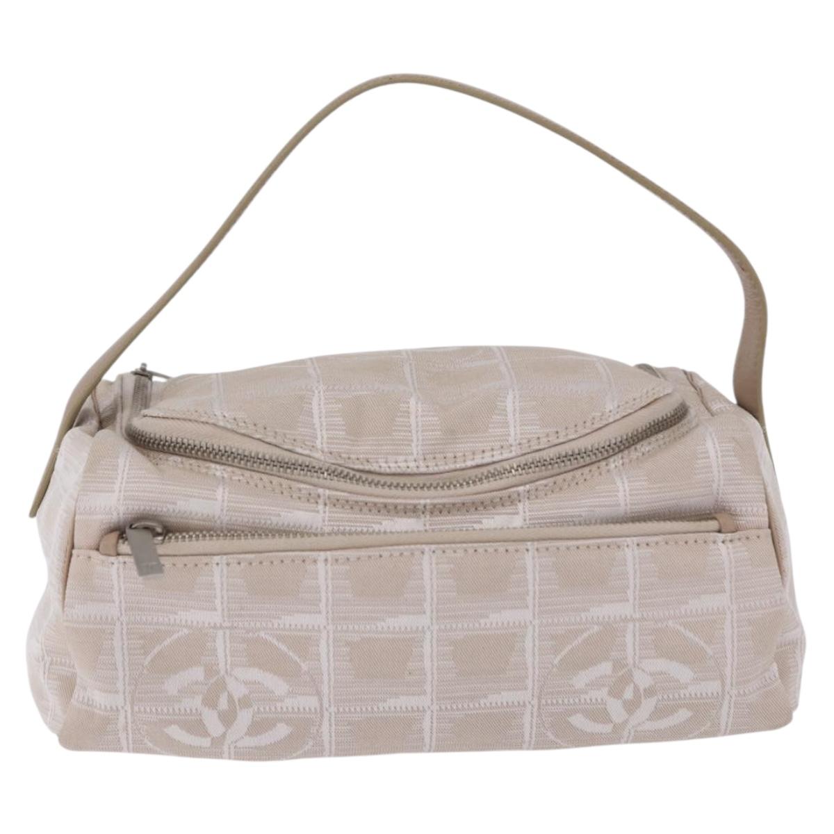 CHANEL New Travel Line Cosmetic Pouch Nylon Beige CC Auth 199997A