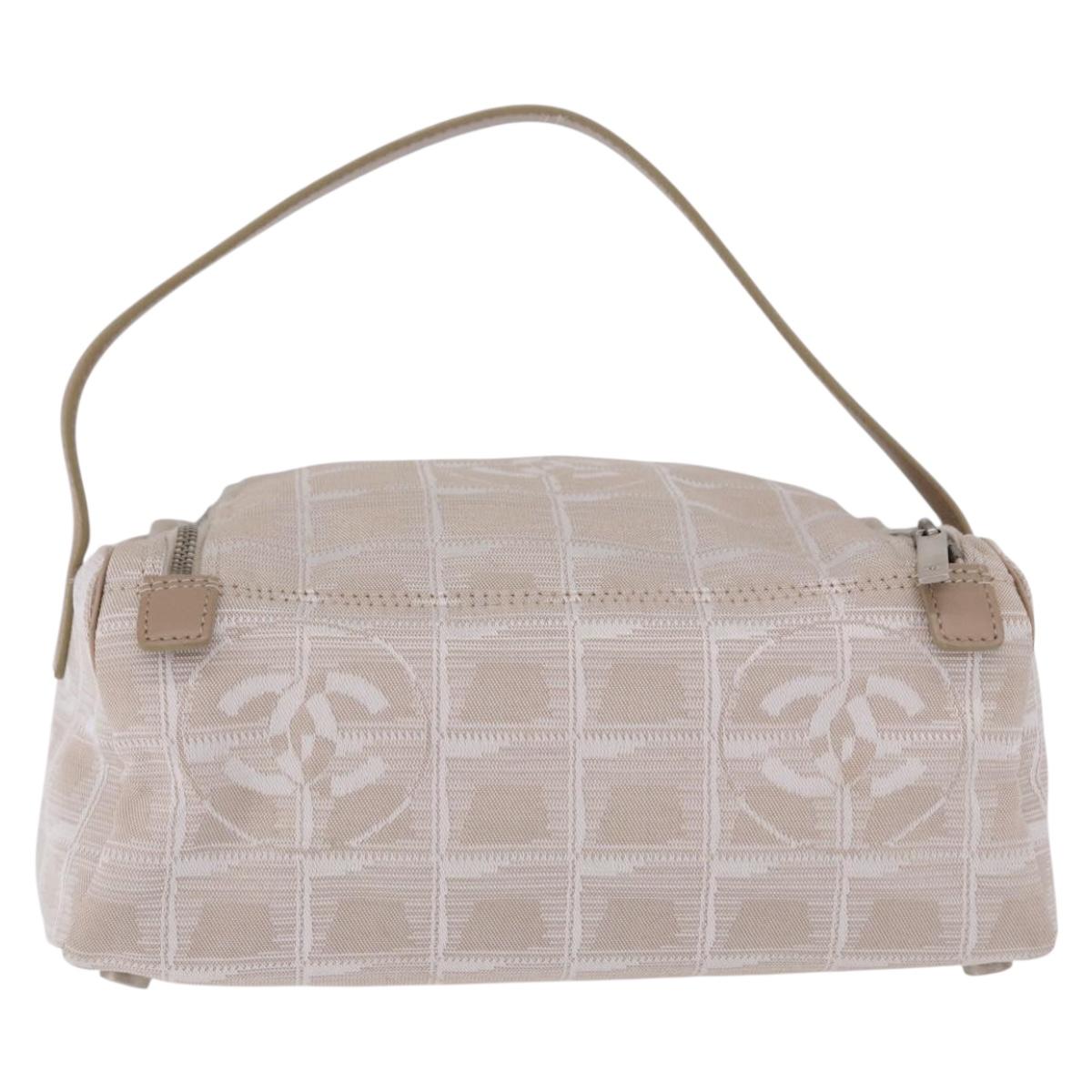 CHANEL New Travel Line Cosmetic Pouch Nylon Beige CC Auth 199997A