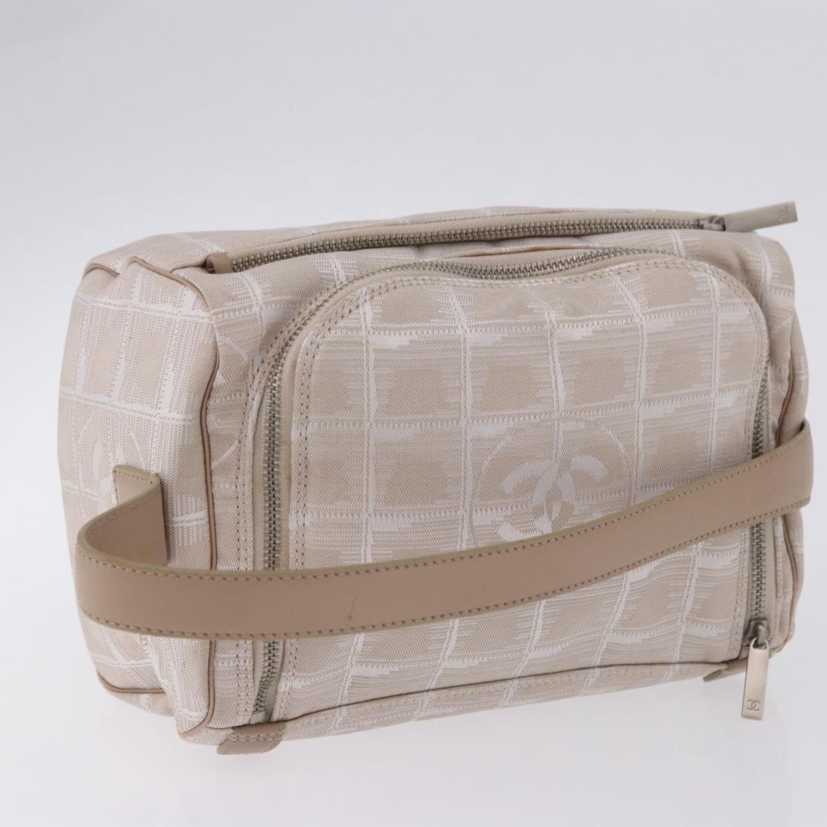 CHANEL New Travel Line Cosmetic Pouch Nylon Beige CC Auth 199997A