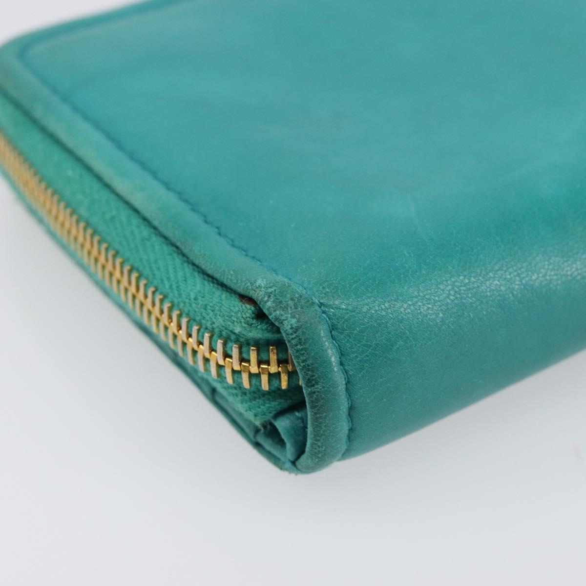 Miu Miu Wallet Leather Turquoise Blue Gold Auth 200003